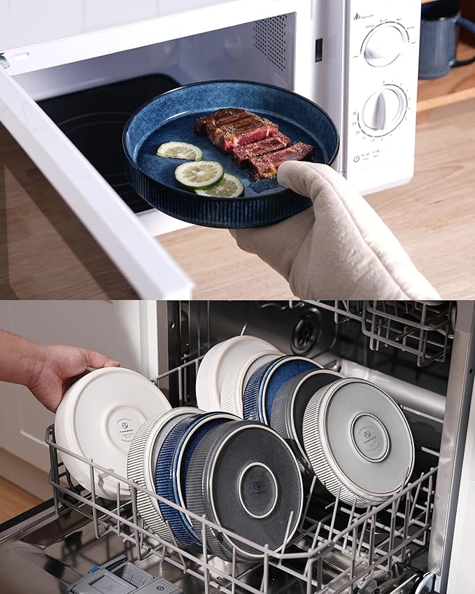 famiware Star 8.25" Pasta Bowls, Large Dinner Bowls Set of 4, Salad Bowl Plates, Shallow Bowls for Eating, Nebulas Blue