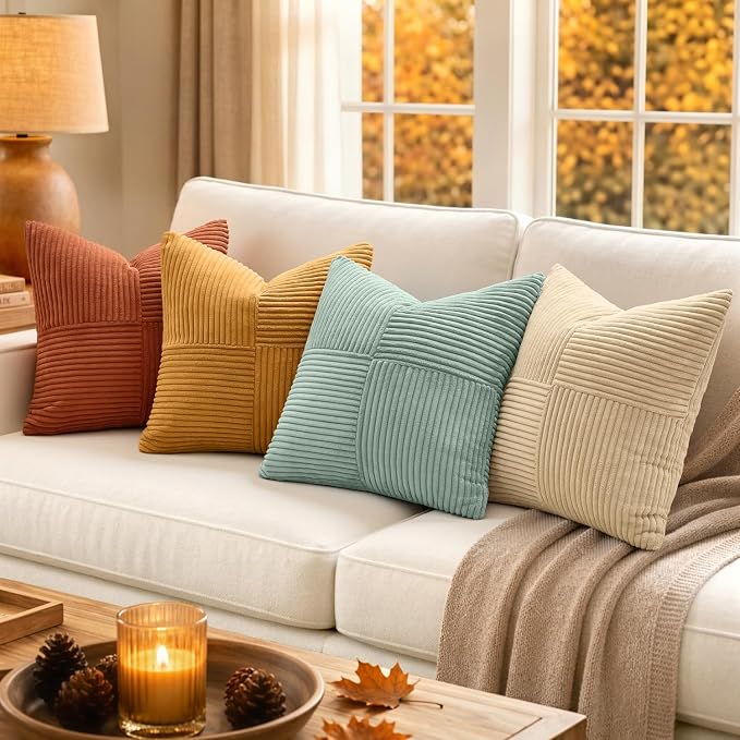 MIULEE Fall Teal-Orange Decorative Throw Pillow Covers 20x20 Inch Set of 4 Boho - Image 3