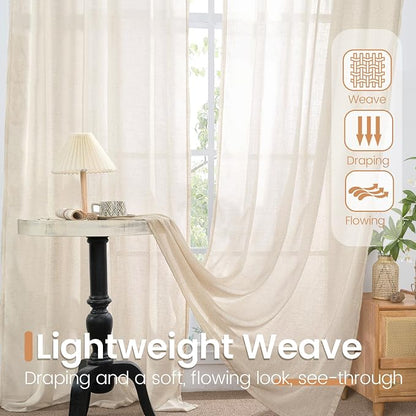 BGment Oatmeal 98 Inches Long Linen Curtains - Image 5