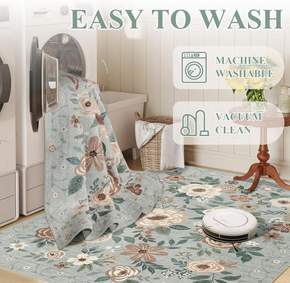 DUKINO 3x5 Area Rug, Floral Washable Rug - Image 6