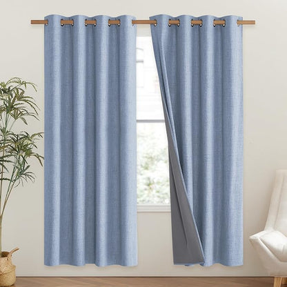 NICETOWN Stone Blue Vintage Linen 100% Blackout Curtains - Image 2