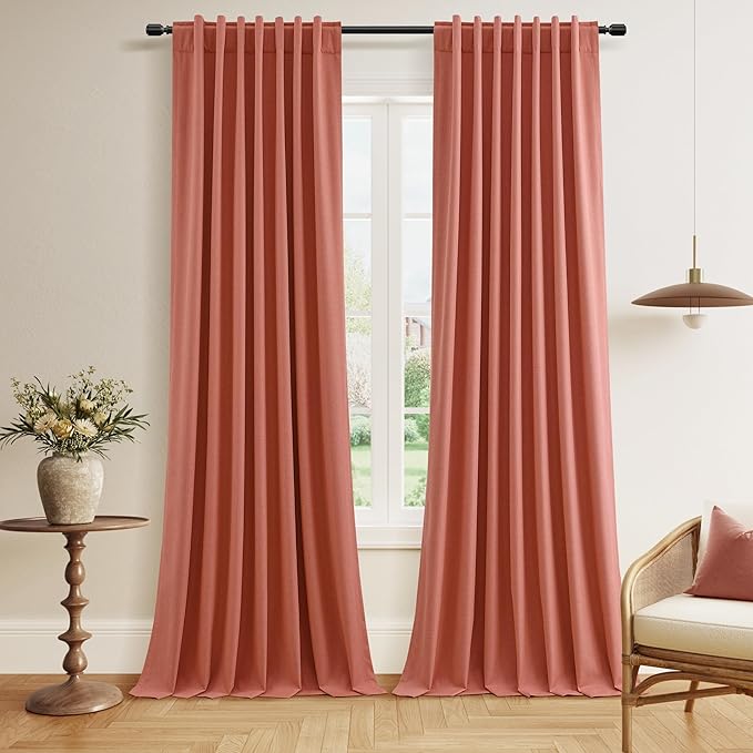 Coral 100% Blackout Linen Curtains 84 Inch Length 2 Panels Set by Guken
