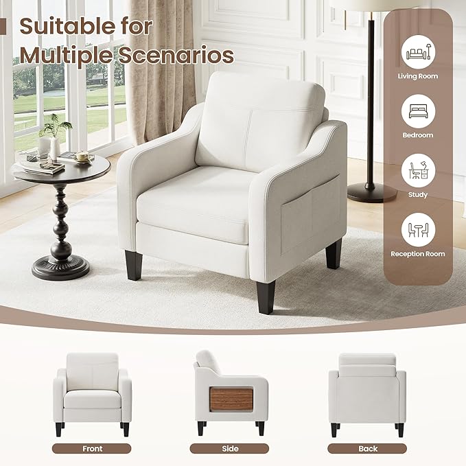 Accent Chair for Living Room Modern Linen Upholstered Armchair Side Wooden - Image 4