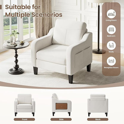 Accent Chair for Living Room Modern Linen Upholstered Armchair Side Wooden - Image 5