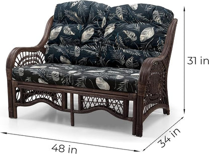 Malibu Lounge Loveseat Sofa Natural Rattan Wicker Handmade Design, Dark Brown - Image 2