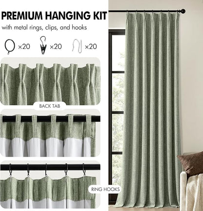 MIULEE Sage Green Pinch Pleated 100% Blackout Linen Curtains 40x90 Inches | - Image 8
