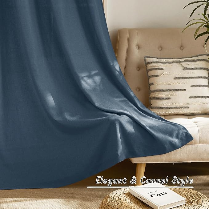 NICETOWN Navy Blue Linen Curtains - Image 8