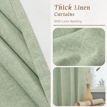 100% Blackout Linen Curtains for Cafe 40 Inch Length 2 Panels | Light Green - Image 7