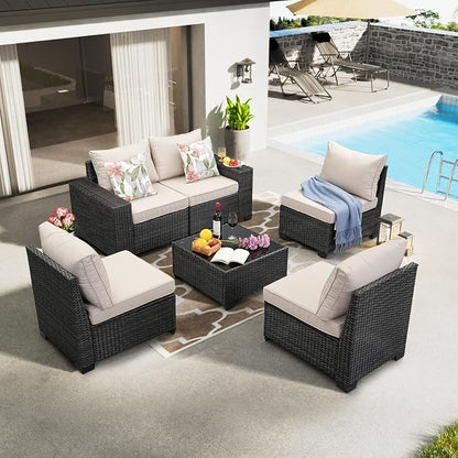 JOYURE 6 Pieces Patio Furniture Set All-Weather Outdoor Wicker Sectional - Image 8