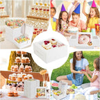 OAMCEG 80 Pack Cookie Boxes with Window 6x6x3 Inches White Cupcake Boxes, Bakery Treat Boxes with Stickers & Twine for Pastry, Desserts, Strawberries, Cupcakes, Gift Giving