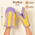 Folkulture Mini Oven Mitts Heat Resistant | (5.75x9) Set of 2 Purple Short Oven Mitts with Hanging Loop | 100% Cotton Oven Gloves or Kitchen Mittens | Small Oven Mitt Set or Yellow Silicone Oven Mit