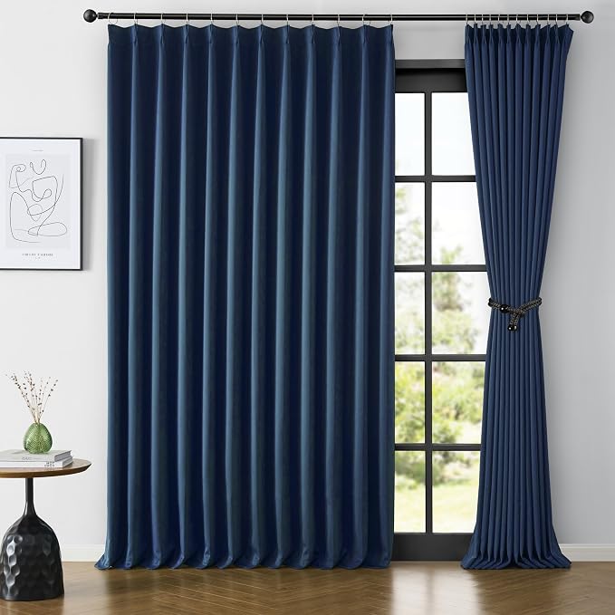 Navy Pleat Wide Width Drapes 80 x 102 inch Long 2 Panels by KEQIAOSUOCAI