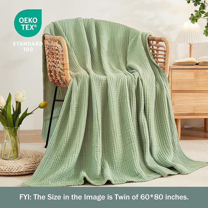 EMME Cotton Muslin King Blanket 4 Layer，Oversized Gauze Bedspread Coverlet - Image 2
