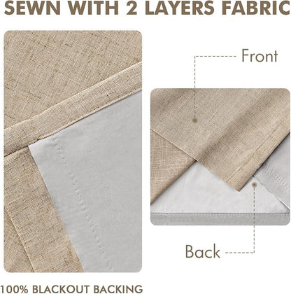 MIULEE Taupe Pinch Pleated 100% Blackout Linen Curtains 40x90 Inches | Room - Image 5