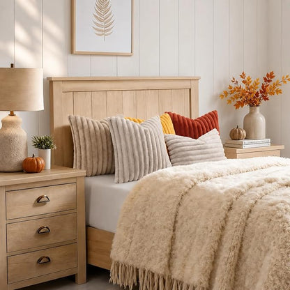 decorUhome Fall Faux Fur Throw Pillow Covers 12x20 Set of 2 Rust | Decorative - Image 7