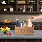Acacia Wood Station Organizer,Coffee Station Organizer for Cup Lid Stirrers Pod, Disposable Coffee Cup Holder, Farmhouse Accessories Decor, Brown Labeled COFFEE BAR