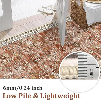 Yamaziot 2x6 Washable Hallway Runner Rug Non Slip Floral Carpet, Brick-red | - Image 3