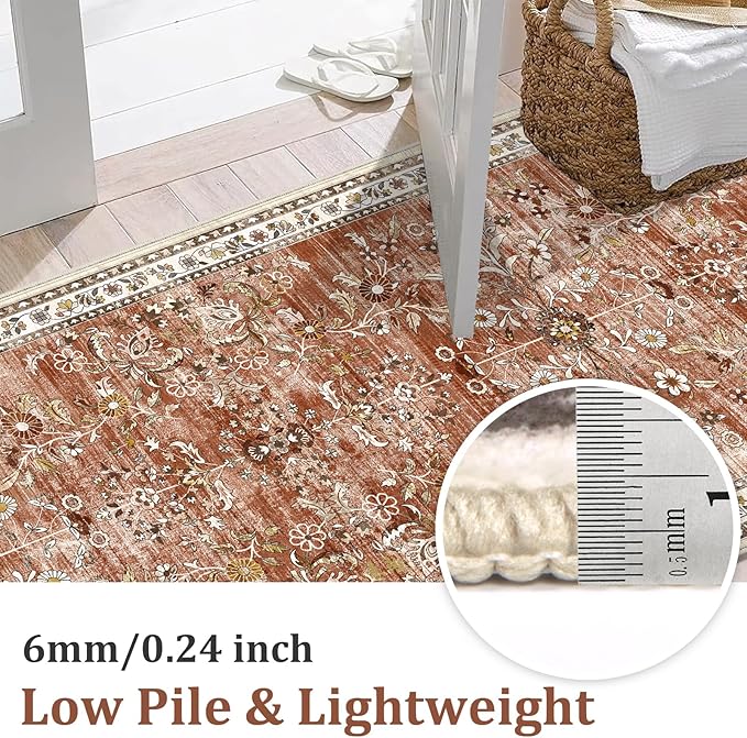 Yamaziot 2x10 Washable Hallway Runner Rug Non Slip Floral Carpet, Brick-red | - Image 3