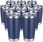20 oz Tumbler Stainless Steel Tumblers Bulk with Lid Double Wall Insulated Coffee Tumbler Cups for Hot & Cold Drinks Powder Coated Travel Coffee Tumbler Mug Metal (Navy Blue, 12 pack)