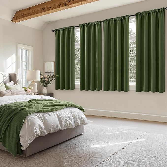MIULEE Set of 4 Short Bedroom Blackout Curtains 54 Inch Long Oliver Green | - Image 2
