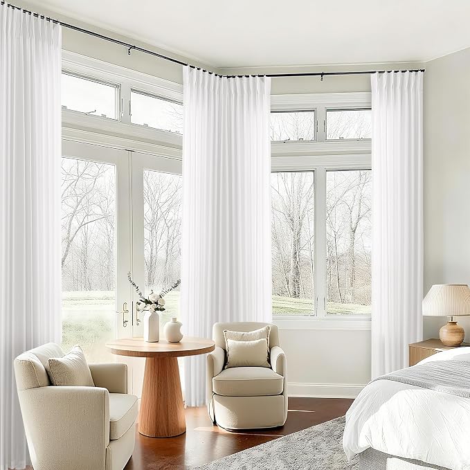 Ivory Pinch Pleated Linen Curtains 108 Inches Long Ceiling Track | - Image 7