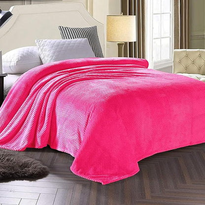 Exclusivo Mezcla Soft Waffle Fleece Bed Blanket Queen Size, Hot Pink | - Image 3