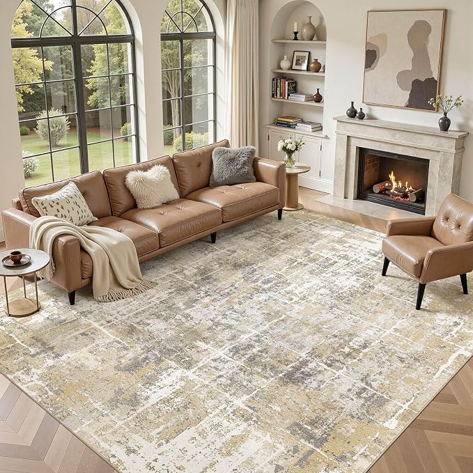 DMOYEST Area Rug Living Room Rugs 9x12 Washable Abstract Carpet | Neutral by DMOYEST