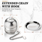2 Pack Tea Infusers for Loose Tea, Extra Fine Mesh 18/8 Stainless Steel Tea Strainers, Loose Leaf Tea Steeper Tea Ball Tea Diffuser Tea Holder with Extended Chain Hook and Drip Tray