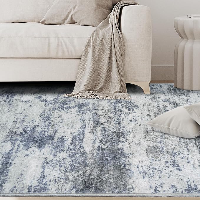 4x6 Area Rugs for Living Room Washable Bedroom Dining Room Blue Grey | Modern - Image 9