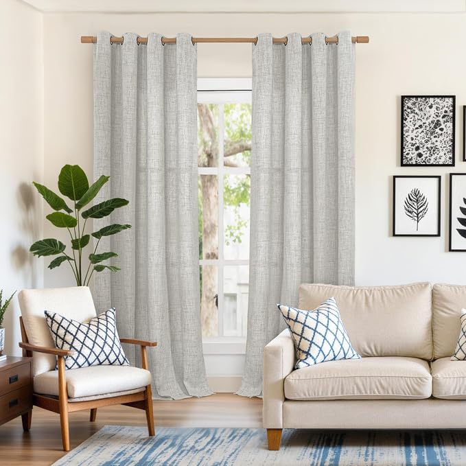 Extra Long Grey Linen Semi Sheer Curtains 102 Inch Length 2 Panels | Light - Image 2