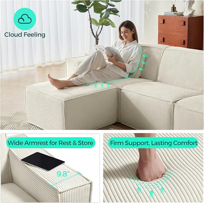 LINSY HOME Modular Sectional Sofa, Corduroy Sectional Cloud Couches - Image 3