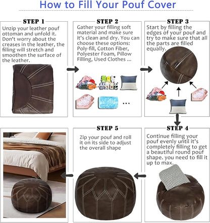 Thgonwid Unstuffed Moroccan Faux Leather Pouf Ottoman - Image 6