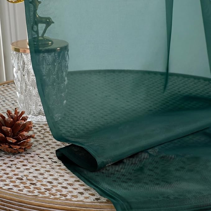Hunter Green Sheer Curtains 84 Inches Long 2 Panels Set, Light Filtering Sheer - Image 4