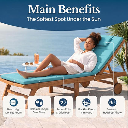 Quilted Chaise Lounge Outdoor Patio Furniture Cushions | Water-Resistant Patio - Image 2