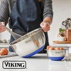 Viking Mixing Bowls Set, 10 Piece Stainless Steel Kitchen Cookware, Non-Slip Silicone Base, Includes Tight Fit Lids, Dishwasher Safe, Teal
