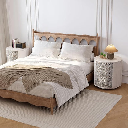HOMPUS Round End Table Set 2, Fully Assembled Nightstand w 3 Storage Drawers - Image 2