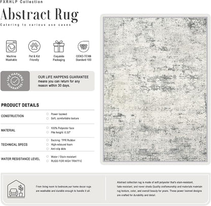 3x14 Washable Runner Rug：Modern Abstract Kitchen Soft Carpet Gray | - Image 3