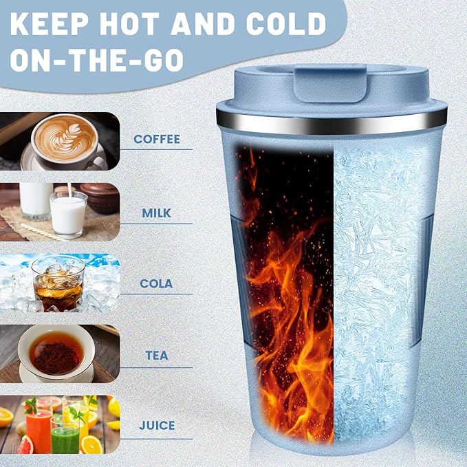 Insulated Coffee Tumblers with Flip Lid 12oz / 17oz, Stainless Steel Travel Coffee Mug Leak Proof, Vacuum Insulated Coffee Mug Reusable Cup, Keeps Cold and Hot for Coffee Tea
