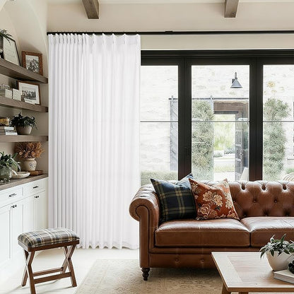 White Extra Wide Pinch Pleated 100 x 108 Inch Curtains Semi Sheer | Light - Image 7