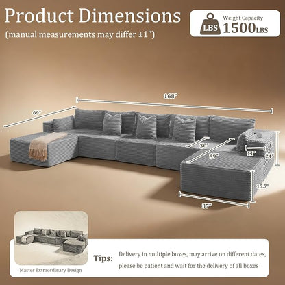 168" Cloud Sectional Couch, Comfort U Shaped Sofa - Image 2