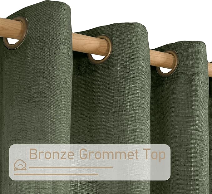 Olive Green Linen Sheer Curtains 96 Inches Long - Image 2