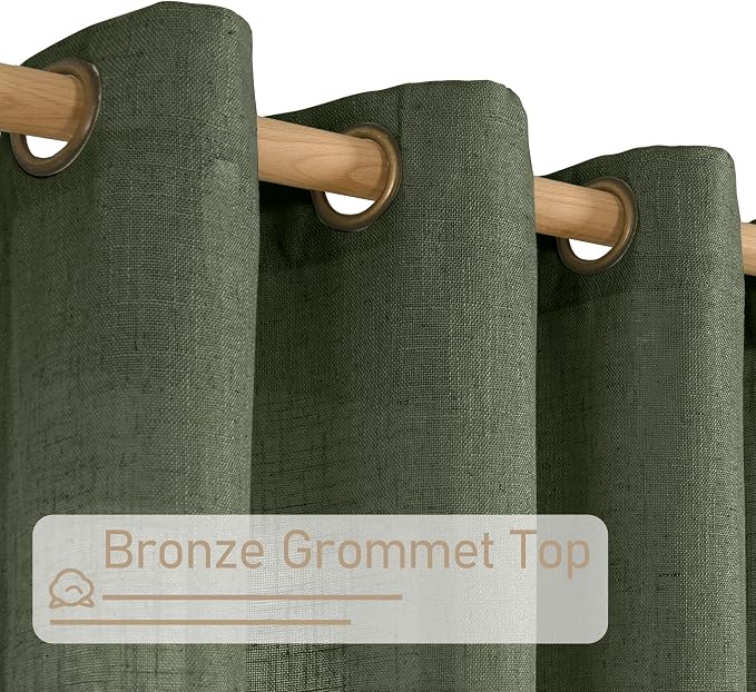 45 Inch Short Window Linen Curtains, Light Filtering Panels Bronze Grommet Room - Image 2