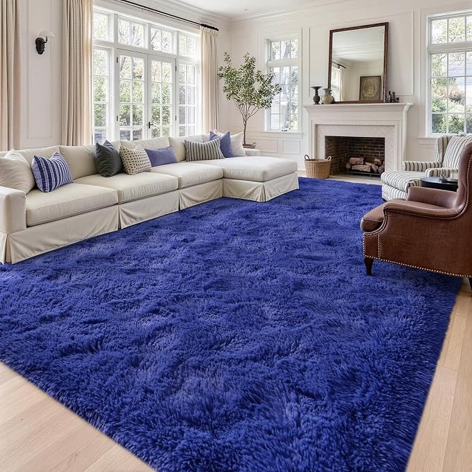 Noahas 8x10 Extra Large Royal Blue Fluffy Area Rug Non-Slip - Image 2