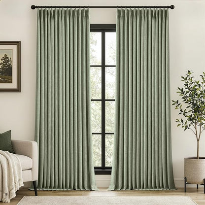 MIULEE Sage Green Pinch Pleated 100% Blackout Linen Curtains 40x108 Inches | by MIULEE