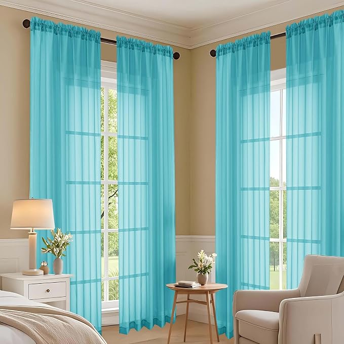 Turquoise Sheer Curtains 72 Inches Long 2 Panels Set, Light Filtering Sheer - Image 7