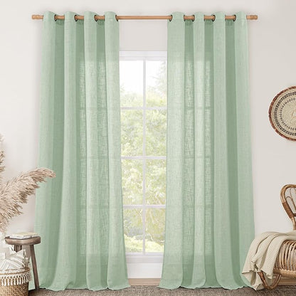 Linen Curtains 90 Inch Length for Living Room 2 Panels, Fresh Green Bronze by LAMIT