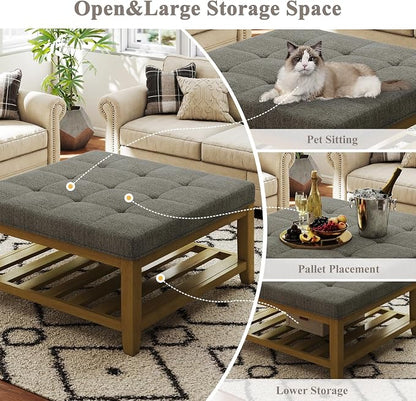 Befurtori Large Square Ottoman Coffee Table, Linen Solid Upholstered Footrest - Image 6