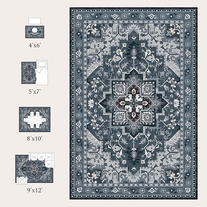 Rugflix 4x6 Area Rugs for Living Room, Washable Dark Navy Blue Rug | Machine - Image 8