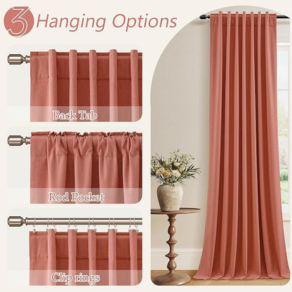 Coral 100% Blackout Linen Curtains 120 Inch Length 2 Panels Set - Image 7