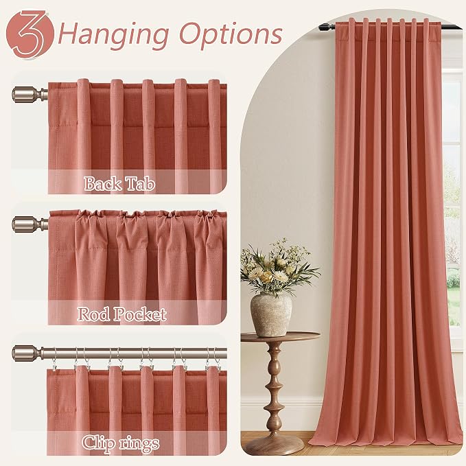Coral 100% Blackout Linen Curtains 102 Inch Length 2 Panels Set - Image 7